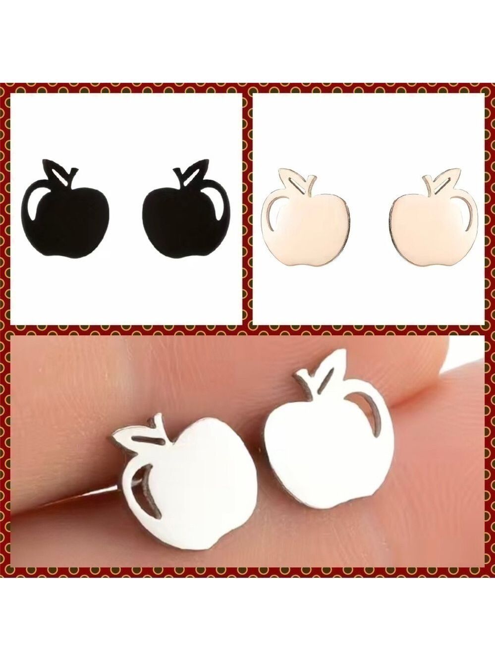 Apple for the School Teacher Stainless Steel Stud Small Earrings #1123